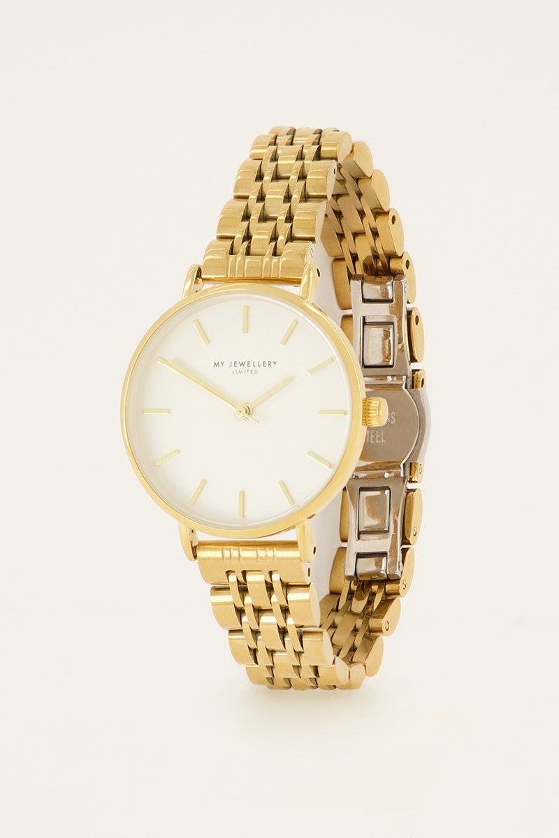 ROND GOUD HORLOGE MET WITTE WIJZERPLAAT