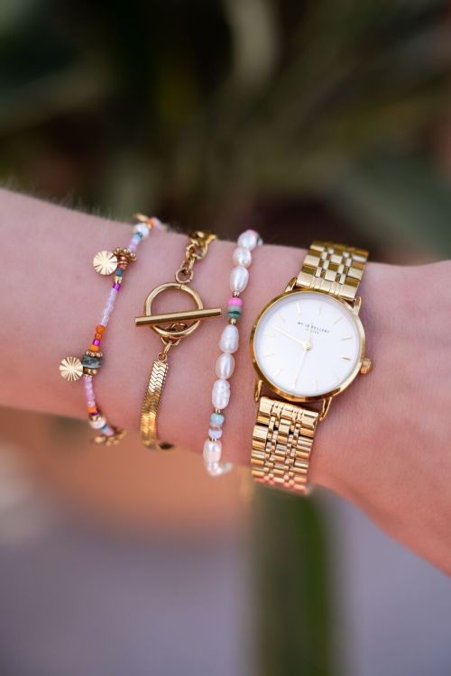 ROND GOUD HORLOGE MET WITTE WIJZERPLAAT