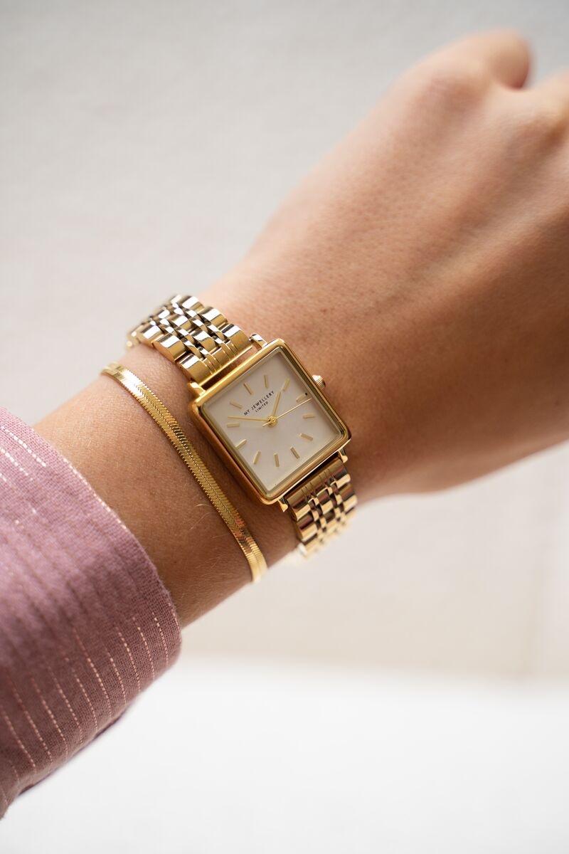 HORLOGE WITTE WIJZERPLAAT GOUD