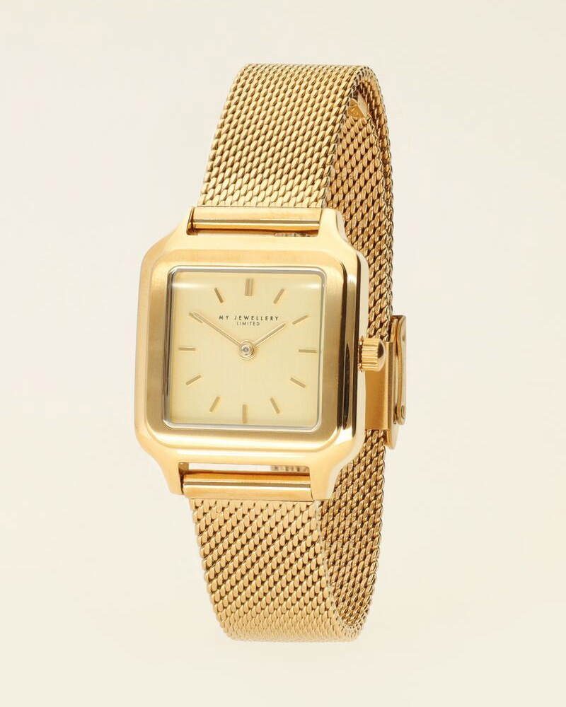 HORLOGE MET VIERKANTE WIJZERPLAAT GOUD
