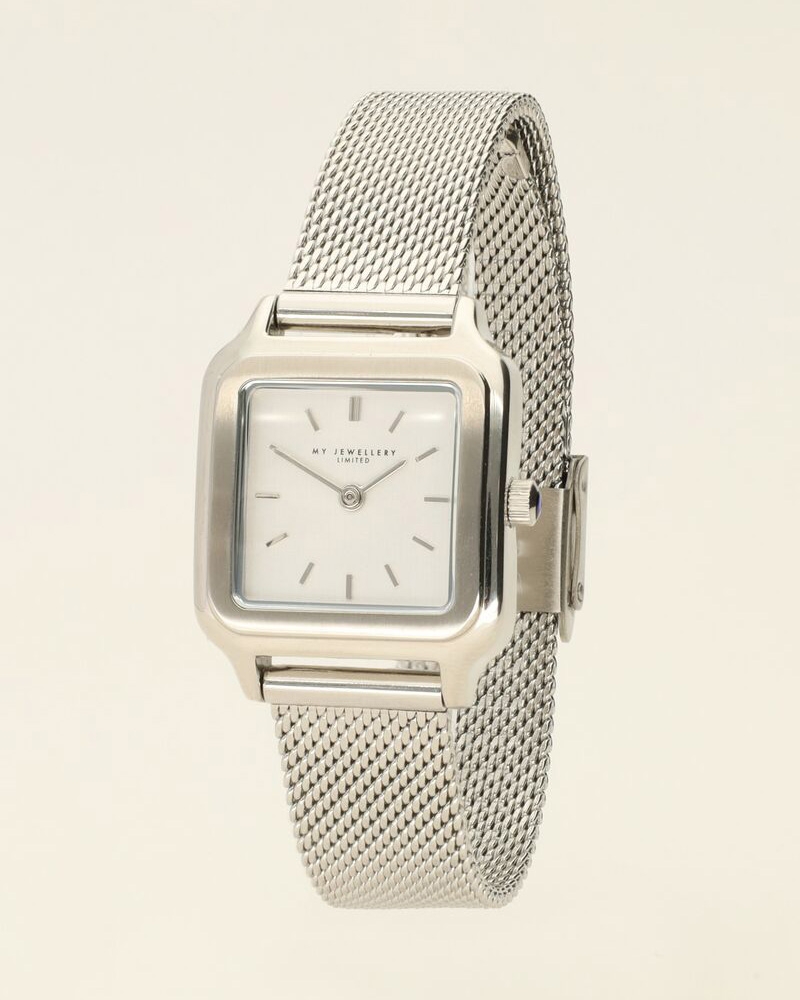 HORLOGE MET VIERKANTE WIJZERPLAAT ZILVER