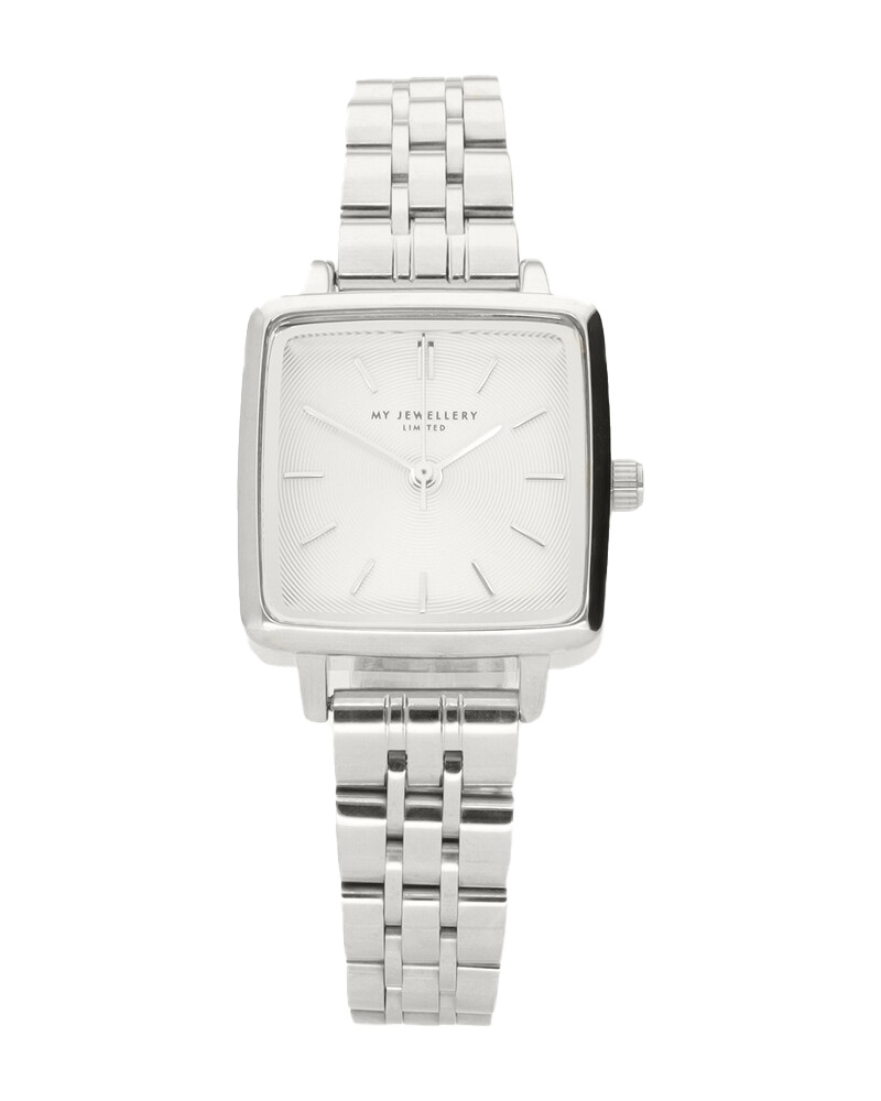 VIERKANT HORLOGE MET SCHAKELBAND ZILVER