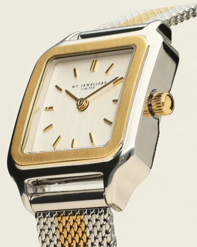 HORLOGE MET VIERKANTE WIJZERPLAAT EN MULTIKLEUR SCHAKELBAND
