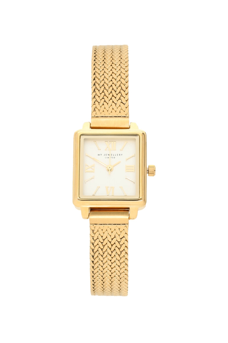 HORLOGE MET GEVLOCHTEN SCHAKELBAND GOUD