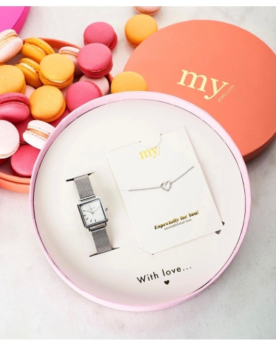  GIFTBOX HORLOGE EN ARMBANDJE ZILVER