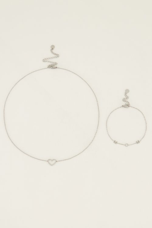 GIFTBOX MOM EN HARTJES KETTING ZILVER