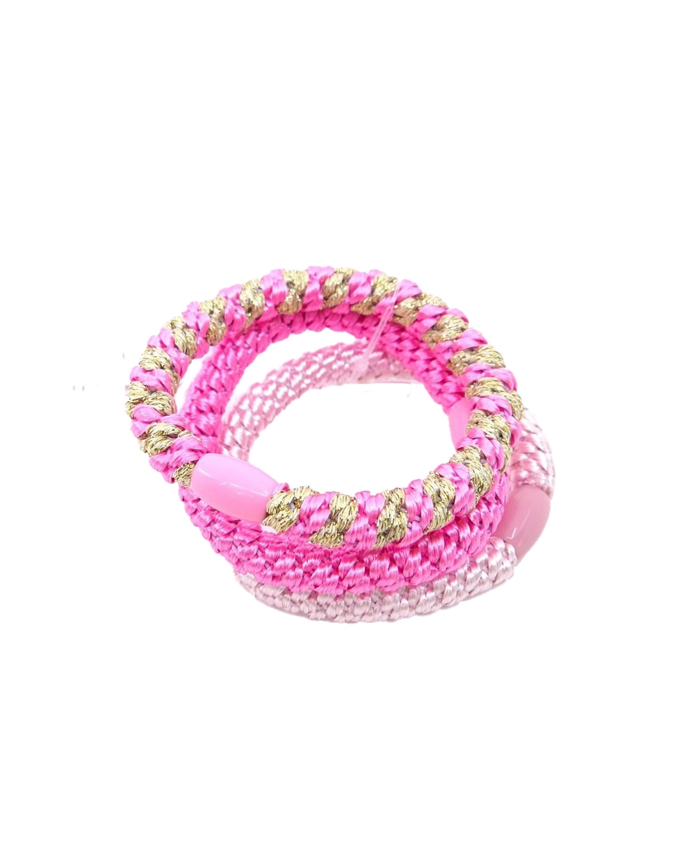 SET VAN DRIE HAARELASTIEKJES FEL ROZE