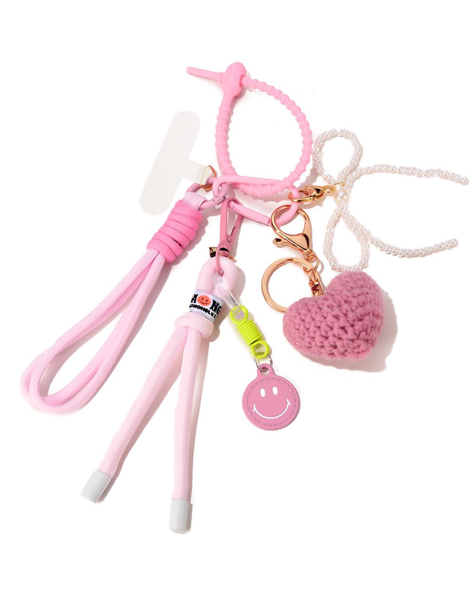 TELEFOONKOORD EN BAGCHARM ROZE
