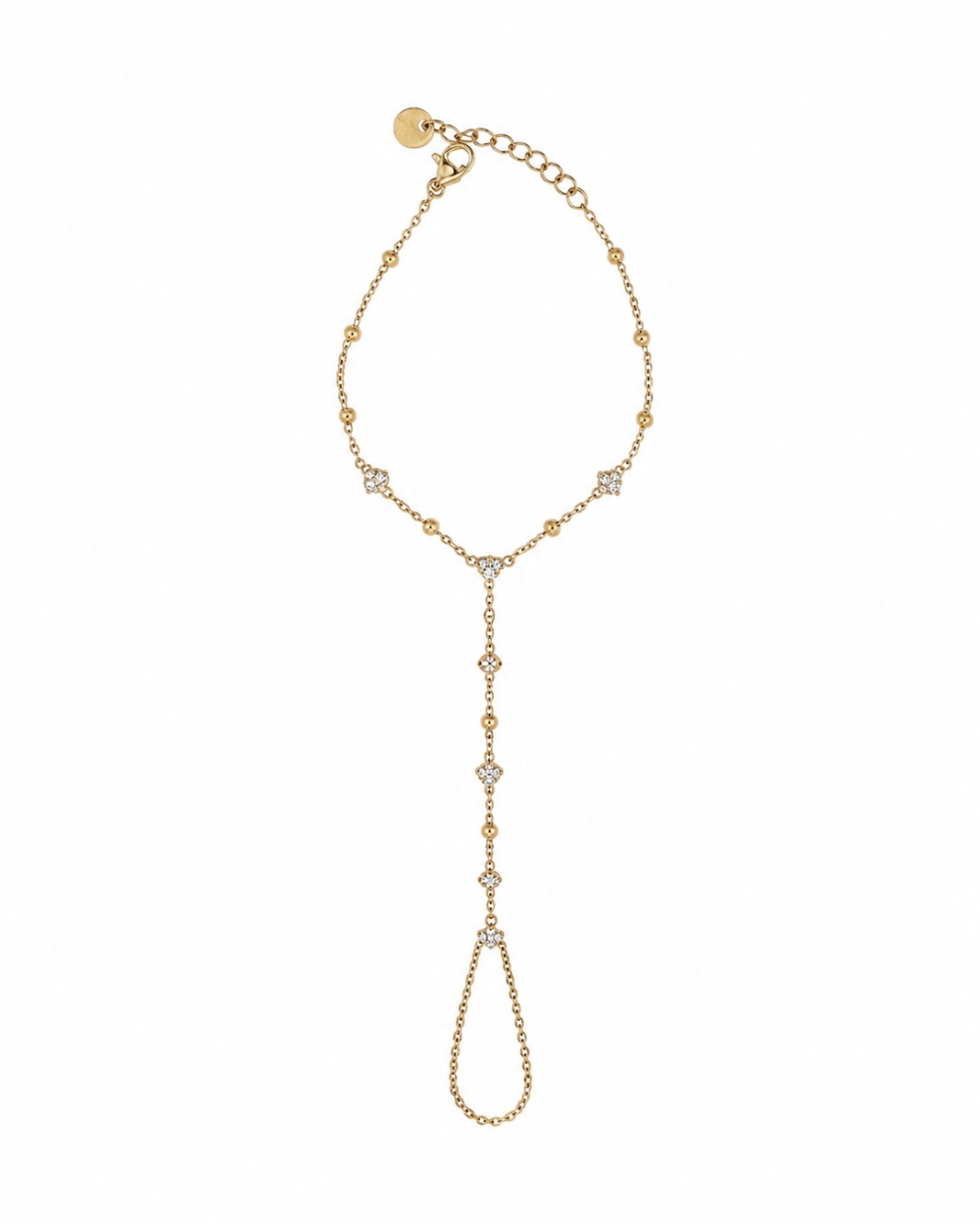 HAND CHAIN BOLLETJES EN CRYSTAL GOUD