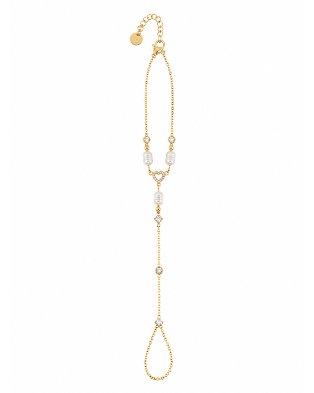 HAND CHAIN PARELS EN CRYSTAL GOUD