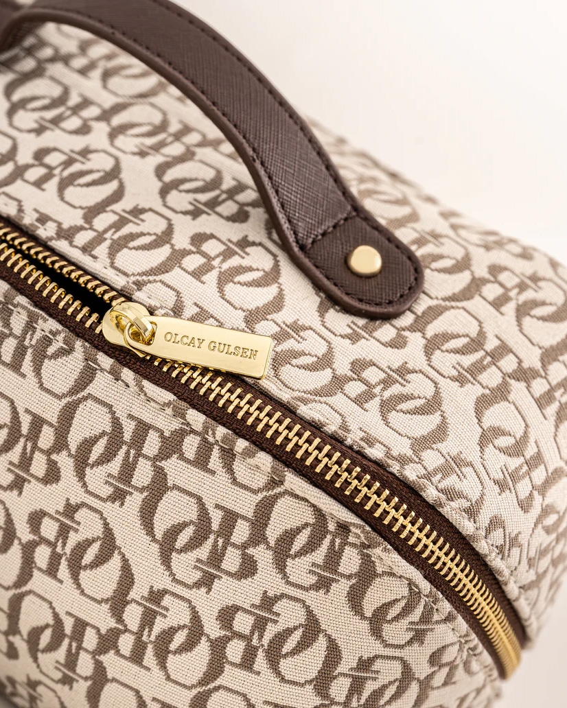 SMALL JACQUARD MAKE-UP BAG BRUIN