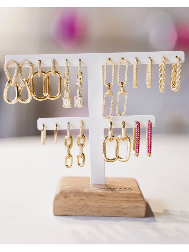 KARMA OORBELLEN XL DUBBEL ZIRKONIA OVAAL